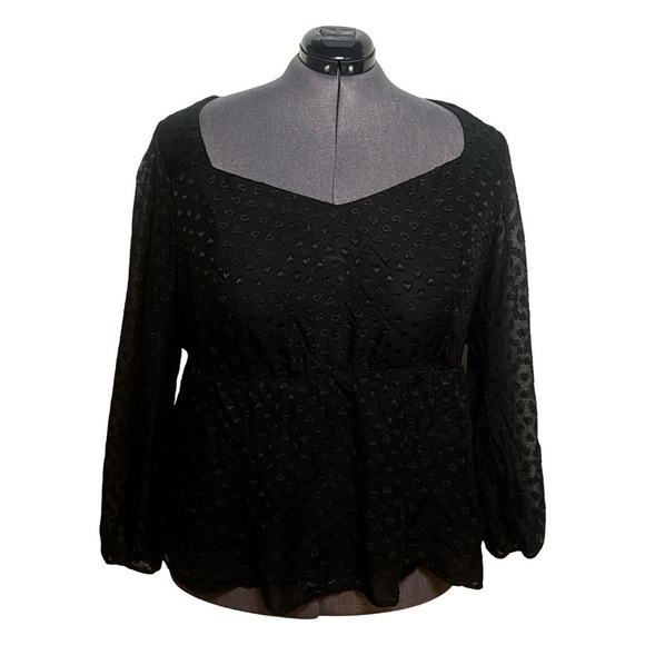Torrid Black Peplum Chiffon Heart Blouse Top with Keyhole Back (Size 3) - Picture 1 of 7